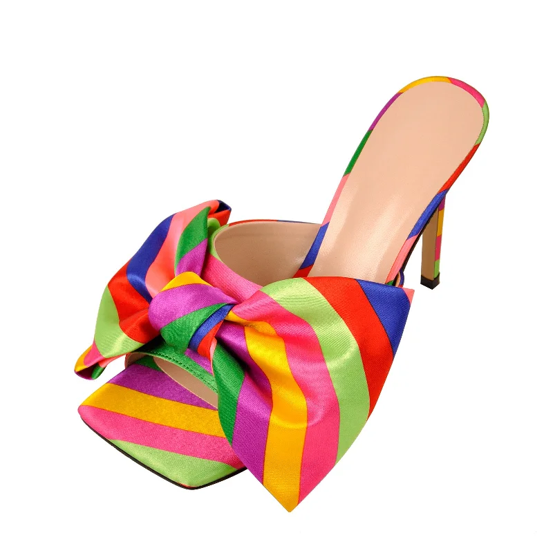 Men's sandals with a contrast stitching detail Colour Bow Leather Square Toe High Stiletto Heels Sandals Men's sandals with a contrast stitching detail Colour Bow Leather Square Toe High Stiletto Heels Sandals