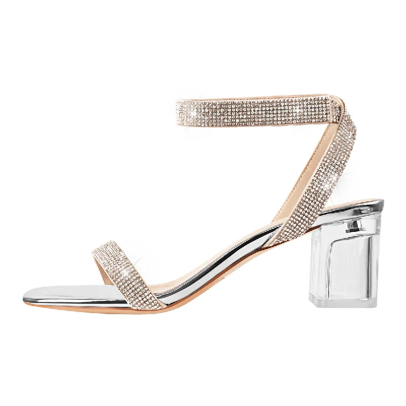Men's sandals with a wide strap for support Rhinestone Strap Clear Block Chunky Sandals Men's sandals with a wide strap for support Rhinestone Strap Clear Block Chunky Sandals