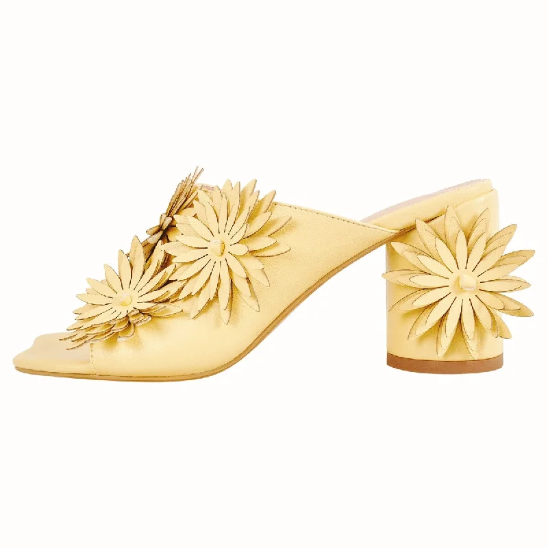 Men's sandals with a wide strap for support Square Toe Flower Chunky Heel Mules
