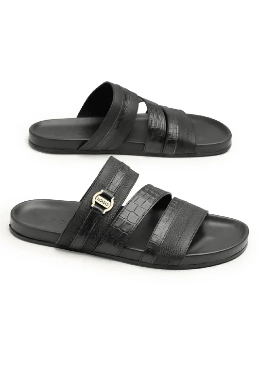 Men's slippers with a soft, flexible sole LOGO 7870 BLA