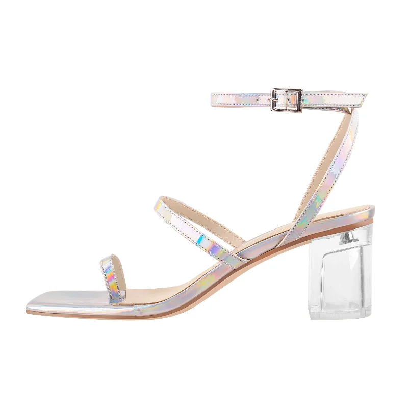 Men's sandals with a toe post design Square Toe Colorful Clear Chunky Heels Sandals