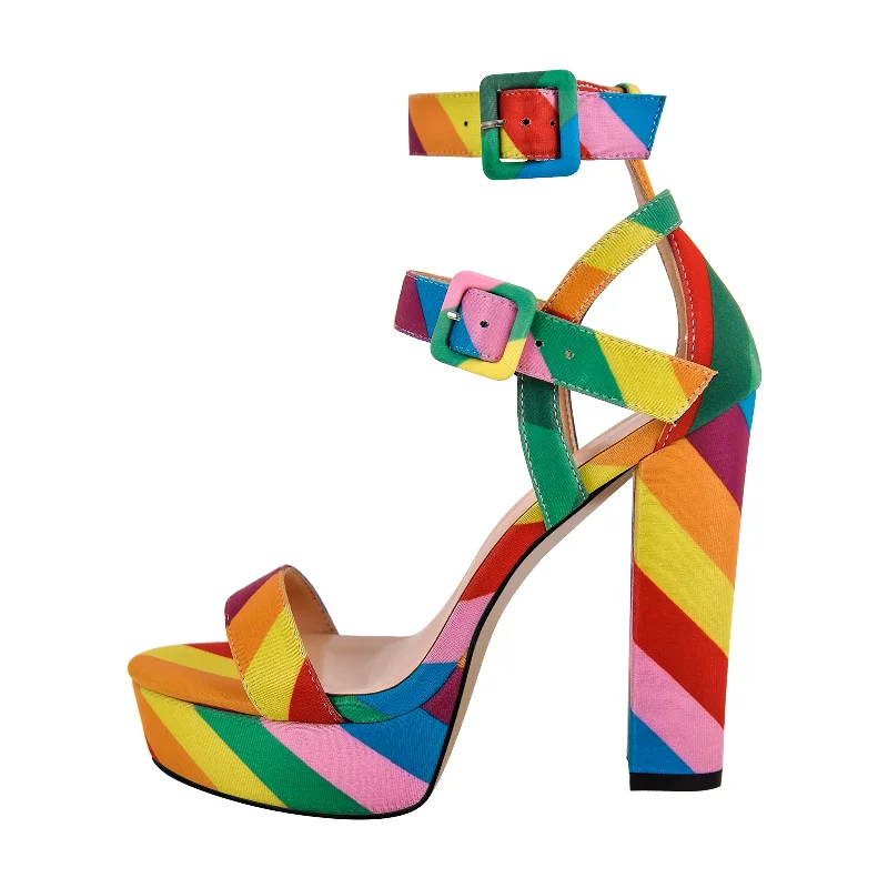Men's sandals with a flexible sole for easy movement Rainbow Buckle Strap Chunky Heel Sandals Men's sandals with a flexible sole for easy movement Rainbow Buckle Strap Chunky Heel Sandals