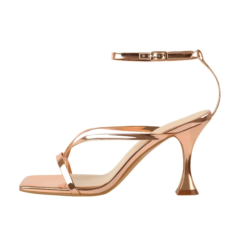 Men's sandals with a perforated leather upper for ventilation Rose Gold Band High Tapered Heels Sandals Men's sandals with a perforated leather upper for ventilation Rose Gold Band High Tapered Heels Sandals