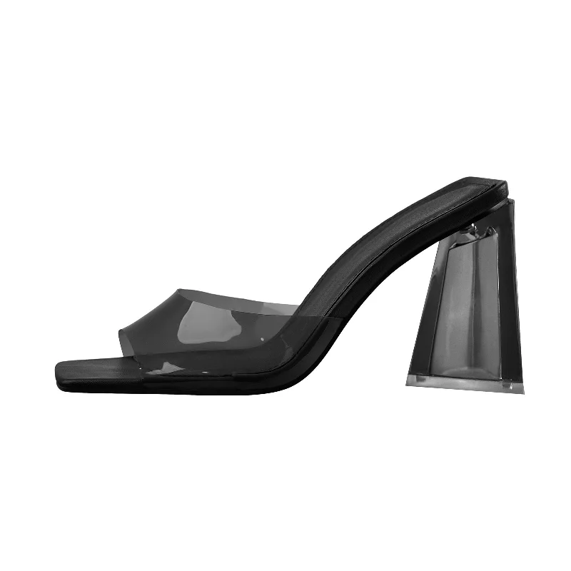 Men's sandals with a rubber sole for traction Clear Chunky Heel Sandals Mules