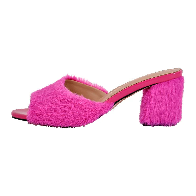 Men's sandals with a removable insole for cleaning Round Toe Chunky Heel Fur Sandals Mules