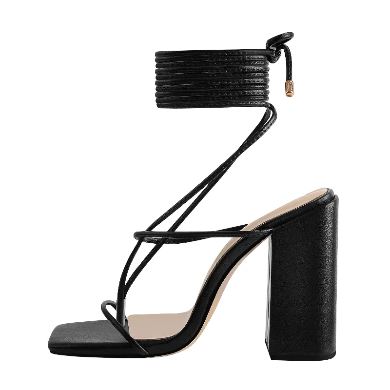Flip - flop style men's sandals for beach wear Ankle Strap Square Toe Chunky Heels Sandals