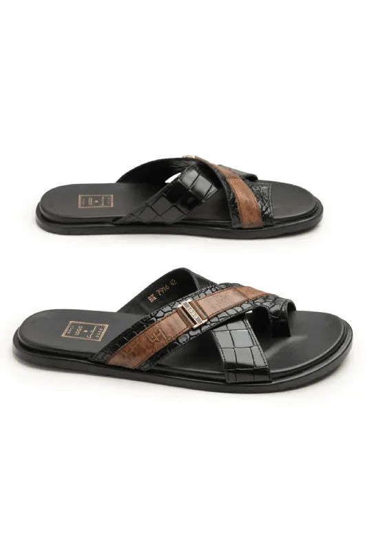 Men's plush slippers with a faux fur lining LOGO 7916 BKA