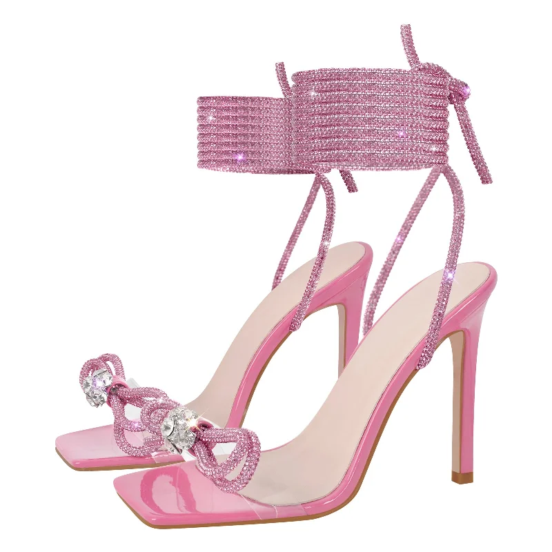 Men's sandals with a pointed toe for a stylish look Square Toe Rhinestone Lace-up Stiletto Sandals Men's sandals with a pointed toe for a stylish look Square Toe Rhinestone Lace-up Stiletto Sandals