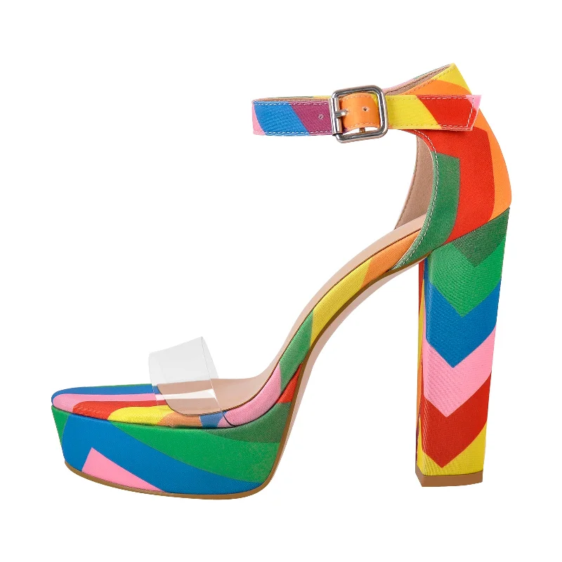 Men's sandals with a perforated leather upper for ventilation Rainbow Platform Chunky Heel Clear Ankle Strap Sandals Men's sandals with a perforated leather upper for ventilation Rainbow Platform Chunky Heel Clear Ankle Strap Sandals