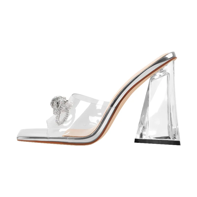 Men's sandals with a flexible sole for easy movement Square Toe Clear Band Diamante Bow Sandals Men's sandals with a flexible sole for easy movement Square Toe Clear Band Diamante Bow Sandals