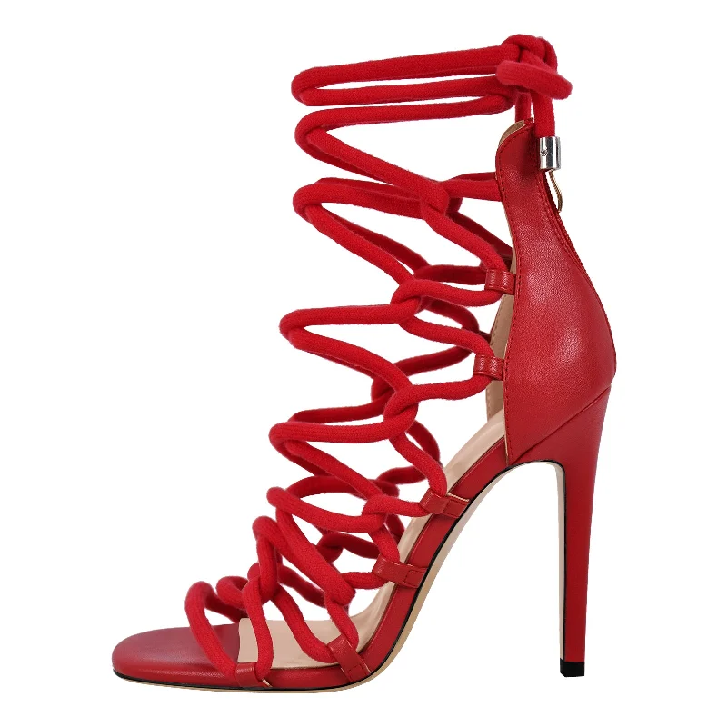 Men's leather sandals with an adjustable strap Gladiator Round Toe Lace-up Stiletto Sandals