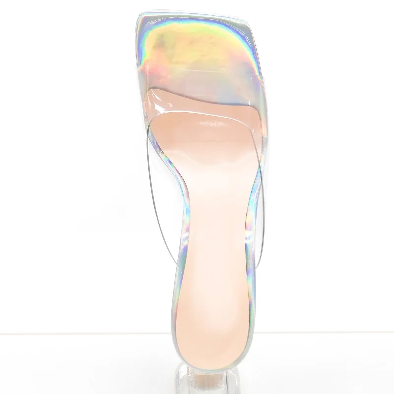 Men's sandals with a perforated leather upper for ventilation Holographic Transparent Chunky Heel Square Toe Sandals Mules Men's sandals with a perforated leather upper for ventilation Holographic Transparent Chunky Heel Square Toe Sandals Mules