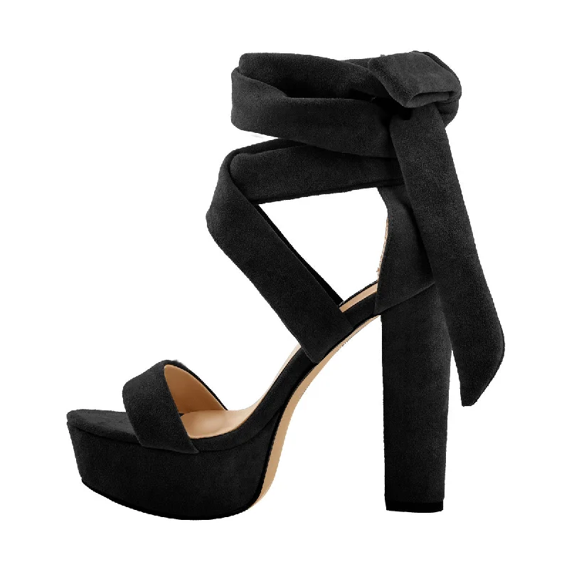 Men's sandals with a removable insole for cleaning Black Platform Chunky High Heel Lace Up Sandals