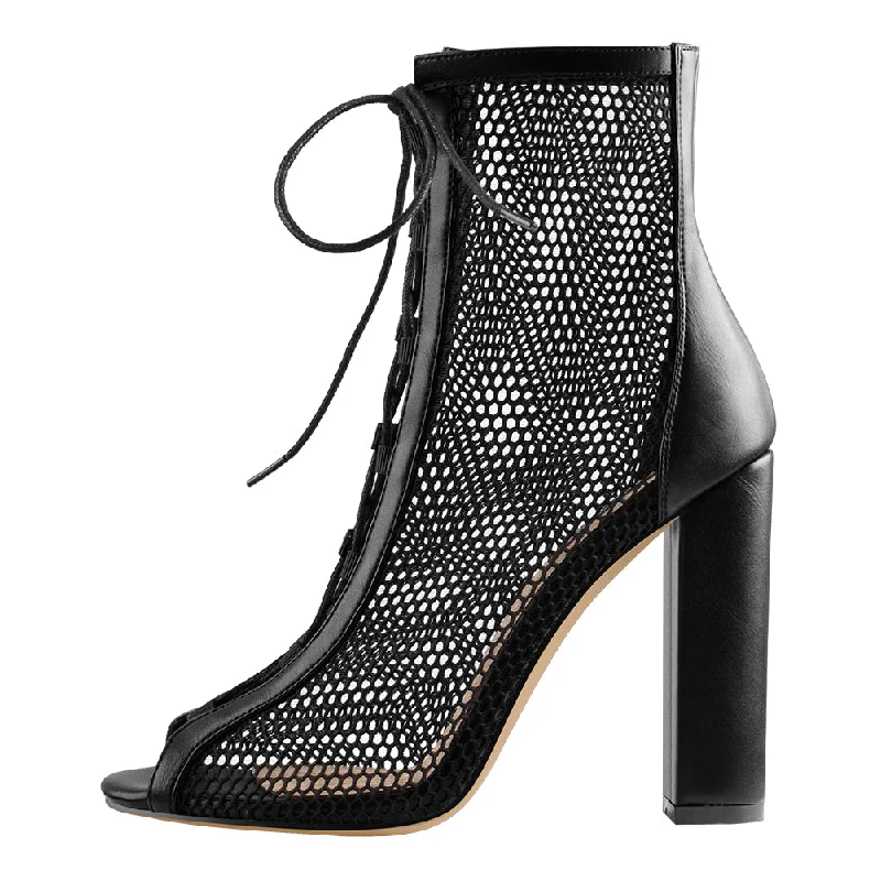 Men's sandals with a flexible sole for easy movement Chunky Heel Peep Toe Lace Up Mesh Ankle Booties Sandals Men's sandals with a flexible sole for easy movement Chunky Heel Peep Toe Lace Up Mesh Ankle Booties Sandals