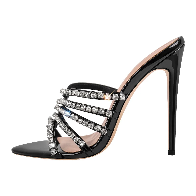 Men's sandals with a flexible sole for easy movement Rhinestone Pointed Toe Strap Stiletto Sandals Mules