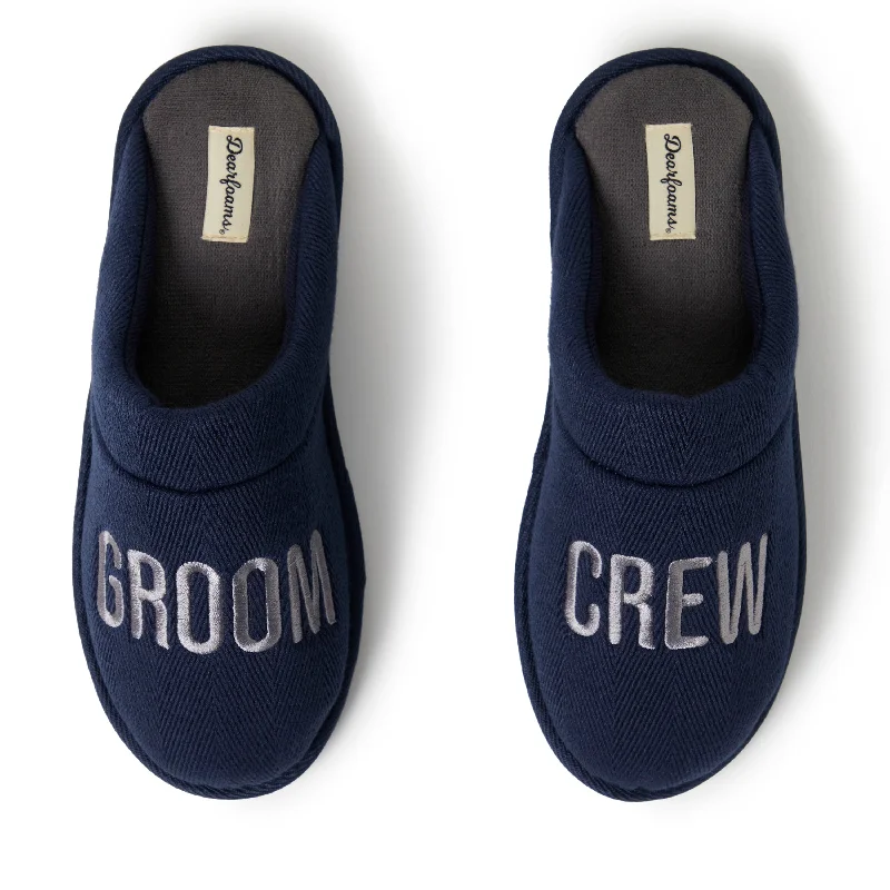 Men's slippers with a leather sole for a classic look Dearfoams Men's Groom/Groomsmen Giftable Wedding Scuff Slipper
