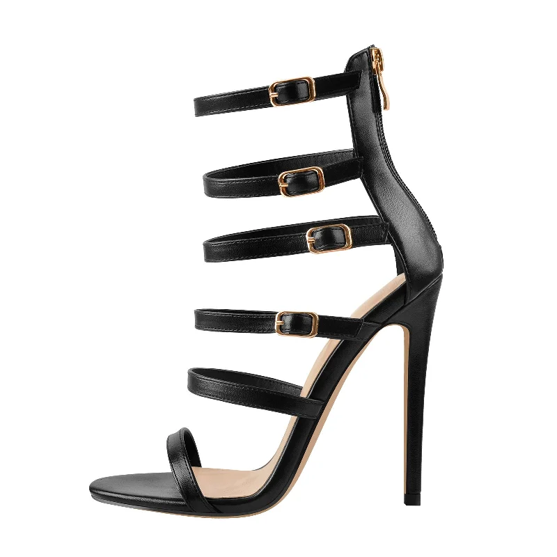Men's sandals with a wide strap for support Black Gladiator Open Toe Zip High Heel Stiletto Sandals Men's sandals with a wide strap for support Black Gladiator Open Toe Zip High Heel Stiletto Sandals