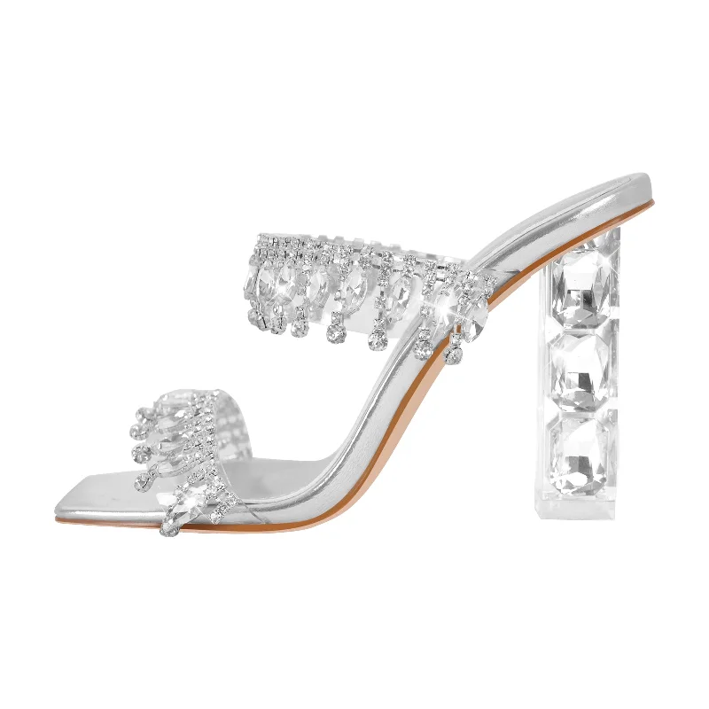 Flip - flop style men's sandals for beach wear Silver Rhinestone Square Toe Clear Chunky Heel Sandals Flip - flop style men's sandals for beach wear Silver Rhinestone Square Toe Clear Chunky Heel Sandals