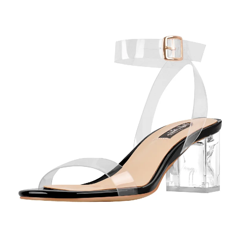 Men's sandals with a durable outer sole Ankle Clear Strap Transparent Perspex Chunky Heels Sandals