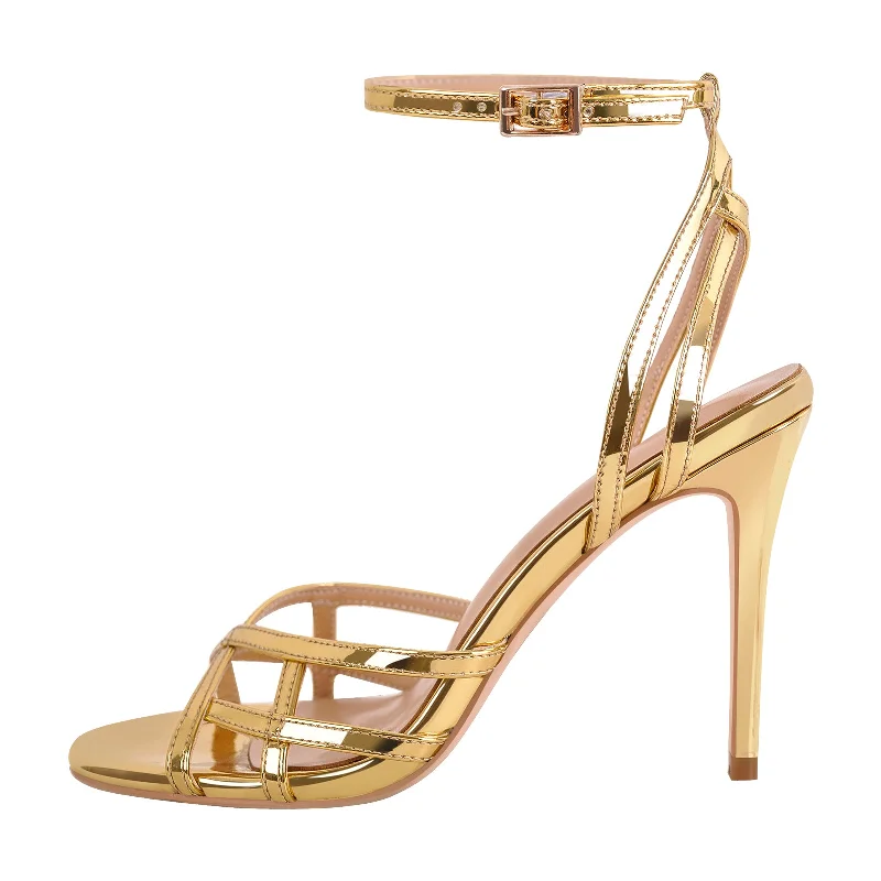 Men's sandals with a pointed toe for a stylish look Gold Round Toe Ankle Strap Stiletto Sandals