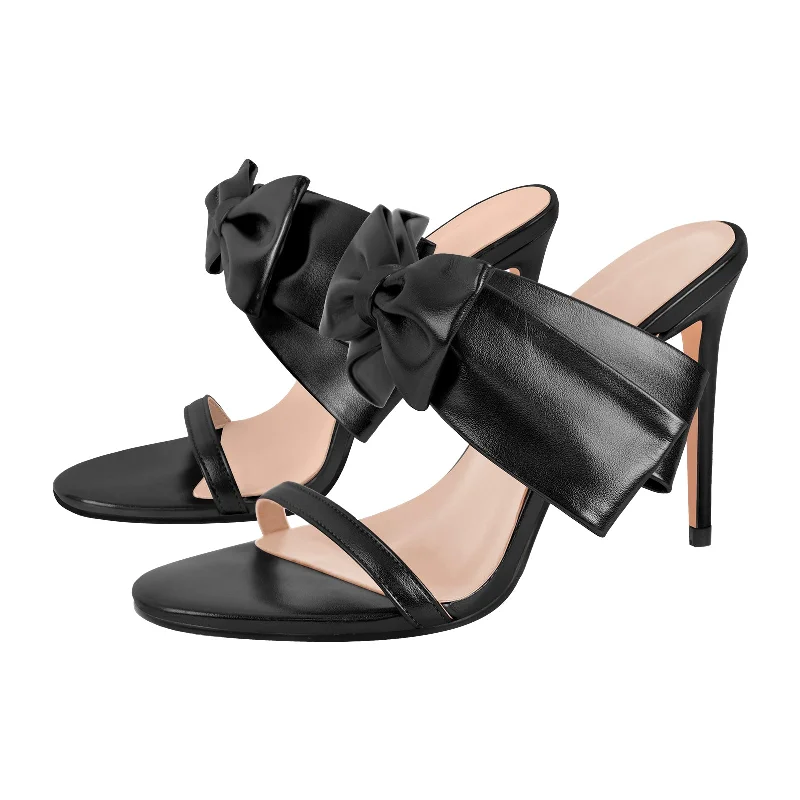 Men's leather sandals with an adjustable strap Open Toe Strap Bow Stiletto Sandals