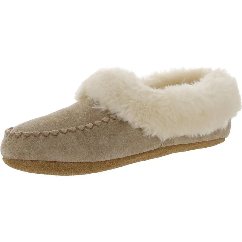Women's Backless Slippers with a Furry Trim in Light Pink for a Cute and Casual Look Lamo Womens Australian Bootie II Suede Faux Fur Lined Moccasin Slippers