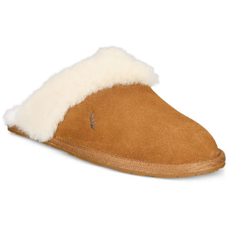 Women's Shearling Lined Slippers with a Fleece Upper in Tan for Ultimate Warmth Koolaburra Womens Milo Suede Slides Slip-On Slippers