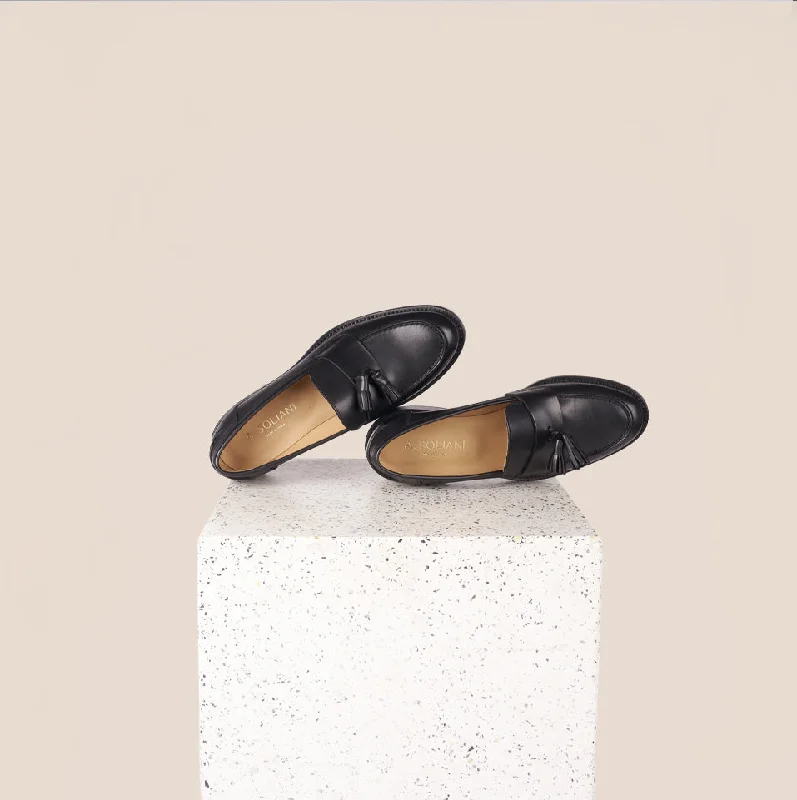 Women's Cashmere - Lined Loafers in Burgundy for Warmth in Winter Aosta Tassel - Black leather