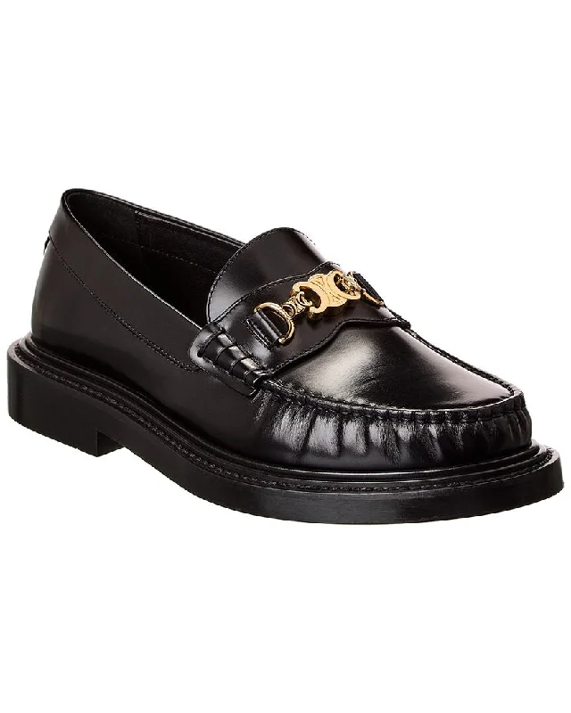 Women's Premium Leather Tassel Loafers in Dark Brown for a Classic Office Look Celine Universite Triomphe Chain Leather Loafer
