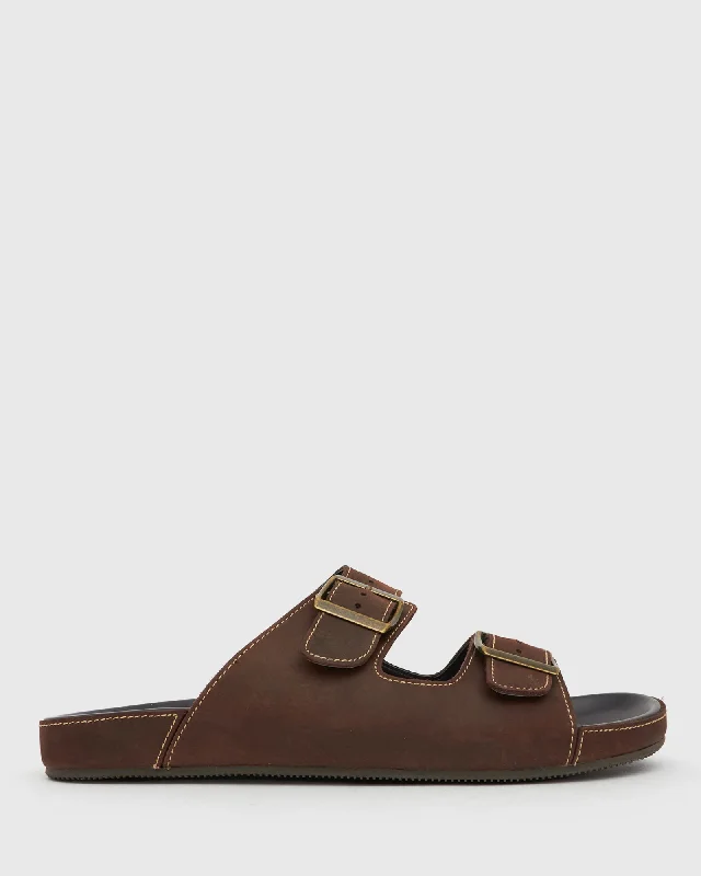 Men's sandals with a rubber sole for tractionMen's sandals with a rubber sole for tractionSLINKY Leather Double Buckle Sandals