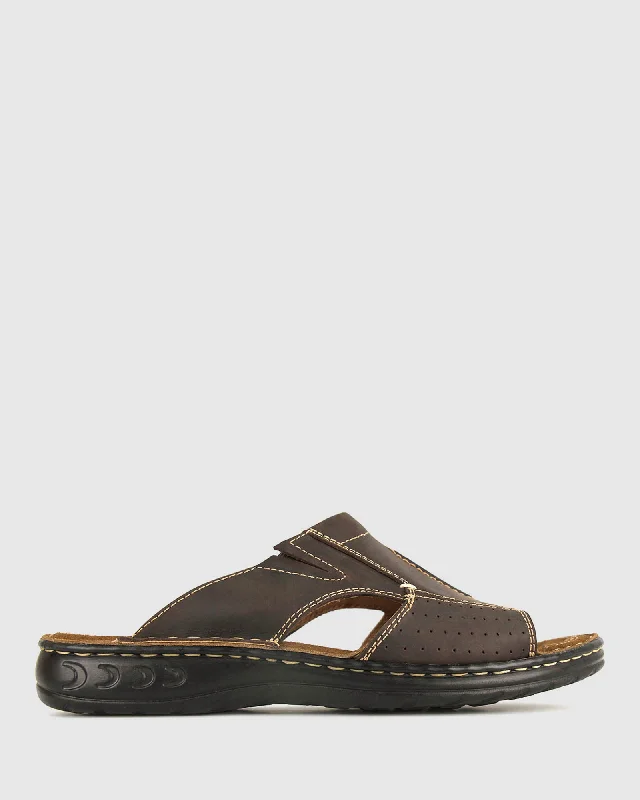 Men's sandals with a perforated leather upper for ventilationZEKE Leather Comfort Slides