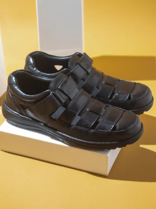 Men's sandals with a wide strap for supportMen's sandals with a wide strap for supportAtesber Black Striped Casual Sandal For Men's
