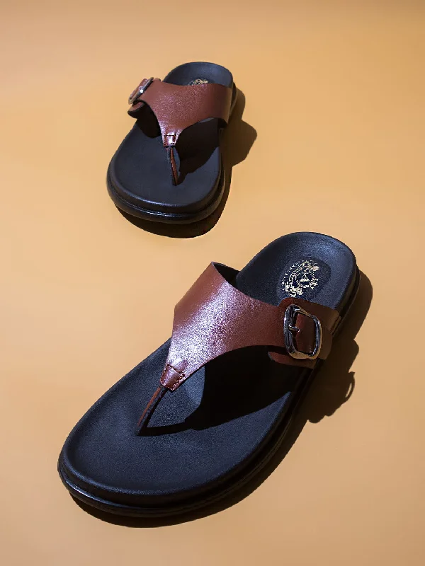 Men's sandals with a buckle closureMen's sandals with a buckle closureAtesber Tan Casual T-strip Sandal For Men's