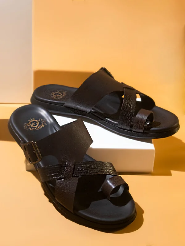 Men's sandals in a neutral color like black or brownMen's sandals in a neutral color like black or brownAtesber Tri-Band One Toe Sandal-Brown For Men