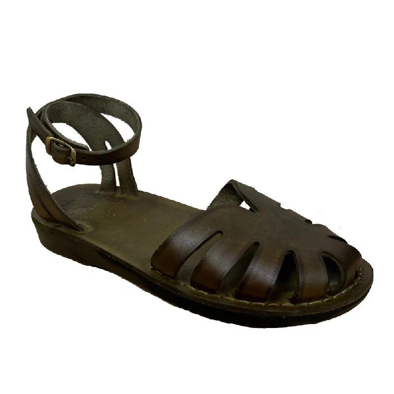 Men's sandals with a perforated leather upper for ventilationMen's sandals with a perforated leather upper for ventilationOlivia - Leather Adjustable Strap Sandal | Olive