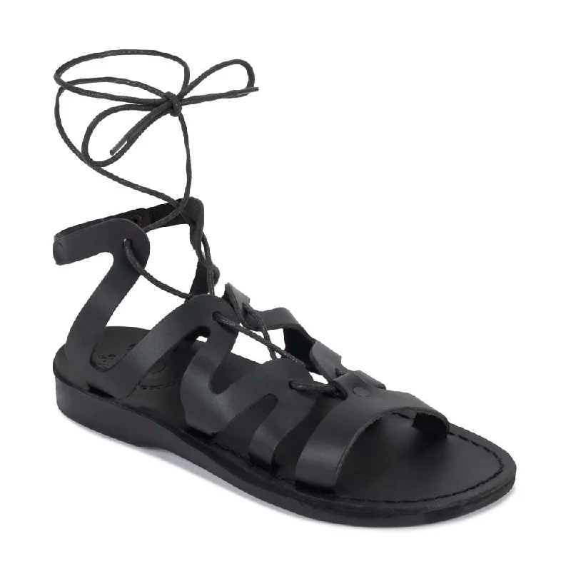 Men's sandals with a decorative buckle or charmMen's sandals with a decorative buckle or charmEmma - Leather Lace Up Sandal | Black