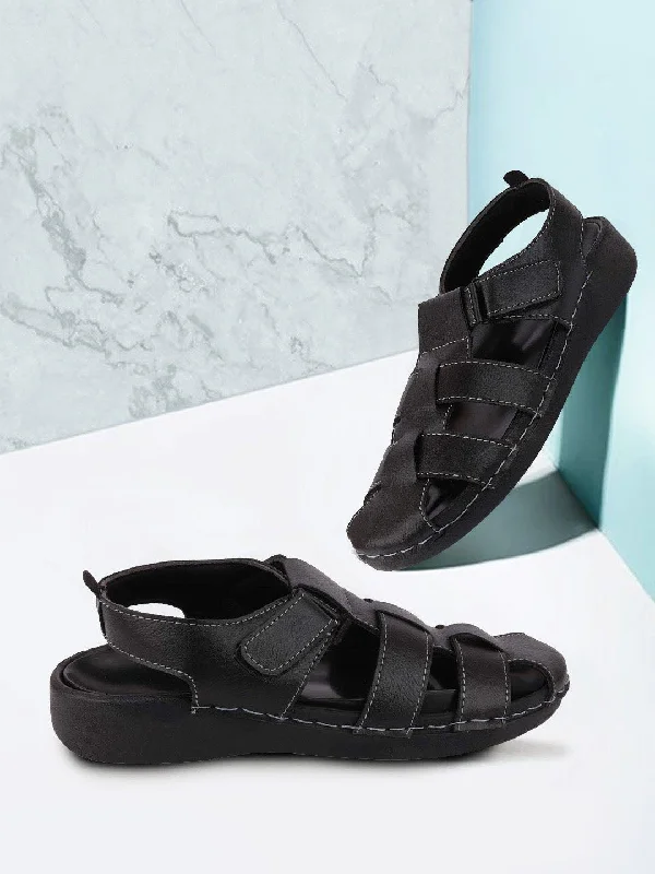 Men's sandals with a stretchy strap for a better fitMen's sandals with a stretchy strap for a better fitMen Black Casual Hook & Loop Fishermen Sandals Men's sandals with a stretchy strap for a better fitMen's sandals with a stretchy strap for a better fitMen Black Casual Hook & Loop Fishermen Sandals