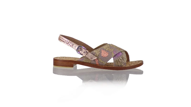 Men's leather sandals with an adjustable strapInes Strap 20mm Flat - Rose Gold & Mocha Songket
