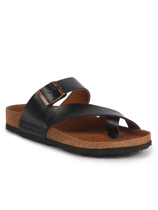 Flip - flop style men's sandals for beach wearMen Black Genuine Leather Toe Ring Adjustable Strap Slip On Outdoor Slippers|Cork Latex Suede Footbed|Deep Heel Cup Insole Flip - flop style men's sandals for beach wearMen Black Genuine Leather Toe Ring Adjustable Strap Slip On Outdoor Slippers|Cork Latex Suede Footbed|Deep Heel Cup Insole