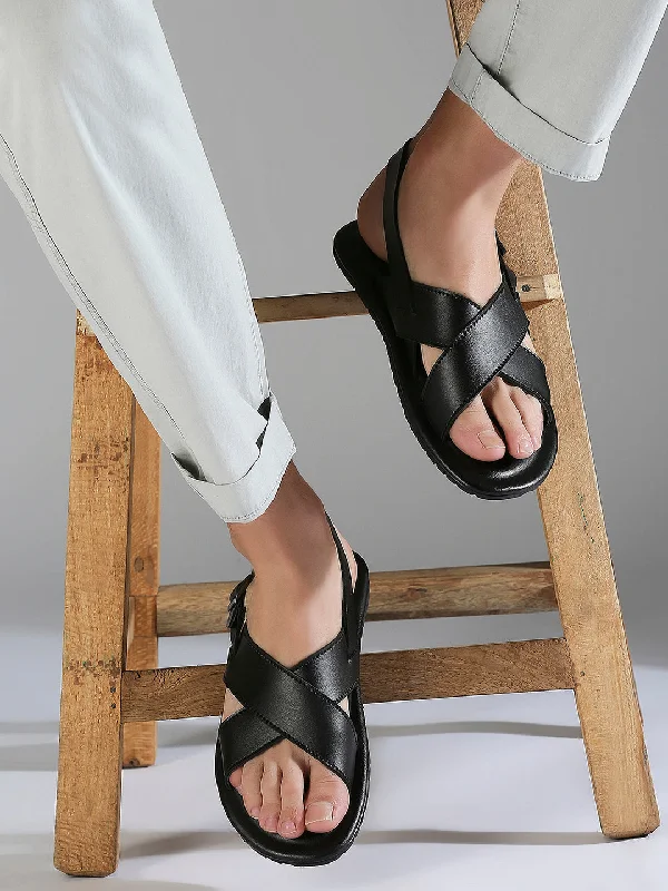 Men's sandals with a contrast stitching detailMen's sandals with a contrast stitching detailPrivo Denim Black Open Toe Casual Sandal For Men