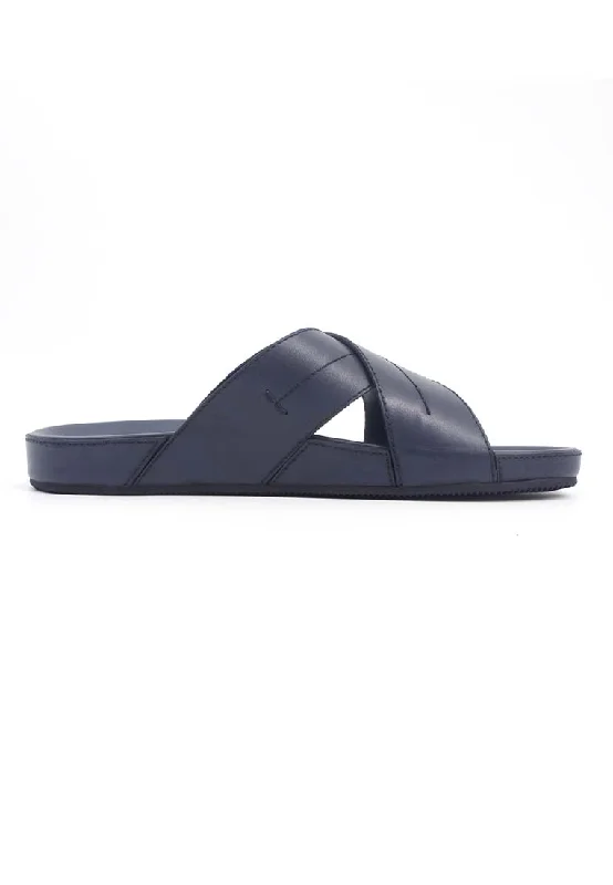 Men's sandals with a contrast stitching detailMen's sandals with a contrast stitching detailRad Russel Cross Slider Sandal - Navy
