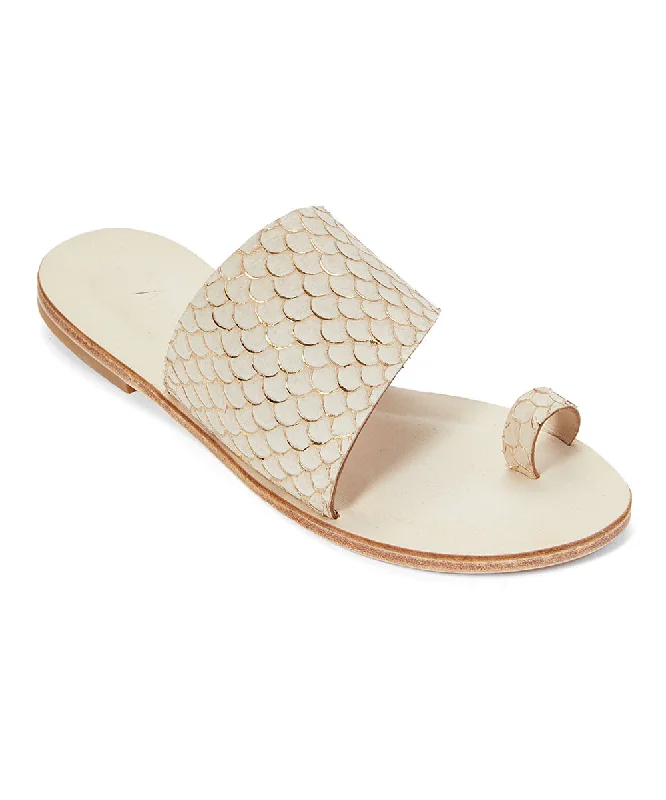 Men's sandals with a decorative buckle or charmWilshire Blvd - Classic Slide with Toe Loop And Real Fish Scale Leather | Natural Men's sandals with a decorative buckle or charmWilshire Blvd - Classic Slide with Toe Loop And Real Fish Scale Leather | Natural