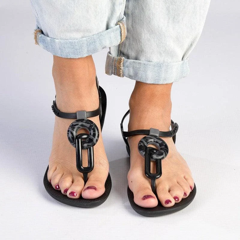 Sustainable Women's Recycled Material Sandals in Beige for Eco - Conscious ShoppersSustainable Women's Recycled Material Sandals in Beige for Eco - Conscious ShoppersIpanema Kate Chain Thong Sandals - Black