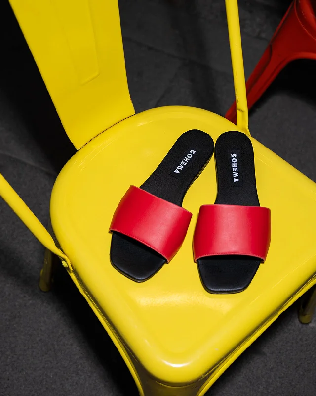 Plus Size Women's Wide - Width Platform Sandals in Black for Added Comfort and HeightPlus Size Women's Wide - Width Platform Sandals in Black for Added Comfort and HeightMellow Slides Red vegan slides made of corn leather - sample sale
