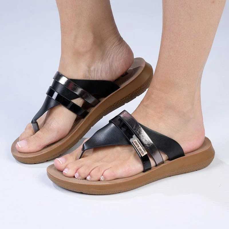 Women's Sandals with a Glitter - Coated Strap in Gold for a Sparkly Summer OutfitWomen's Sandals with a Glitter - Coated Strap in Gold for a Sparkly Summer OutfitPierre Cardin Domitilla T Bar Sandal - Black