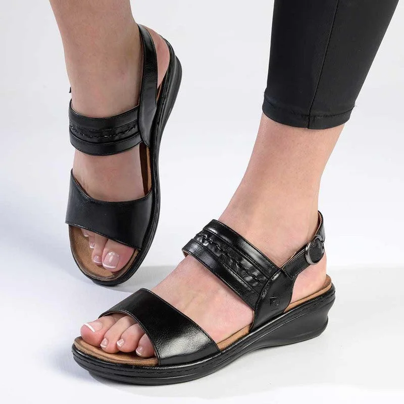 Child - Friendly Women's Sandals with a Secure Buckle in Purple for Moms on the GoChild - Friendly Women's Sandals with a Secure Buckle in Purple for Moms on the GoPierre Cardin Libby 2 Strap Sandals - Black