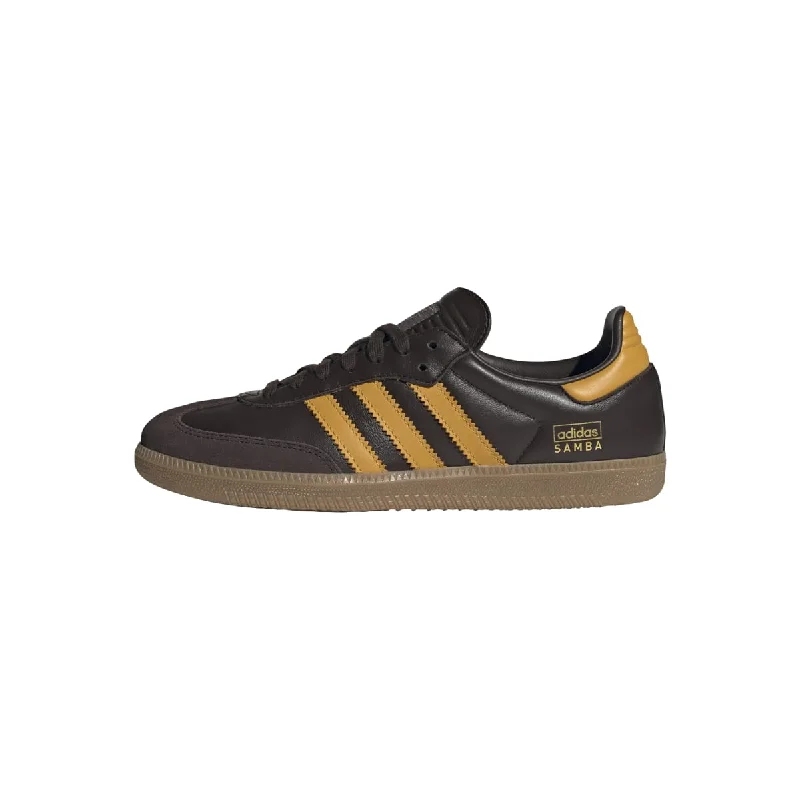 Men's black canvas sneakers with a red soleadidas Samba OG Dark Brown
