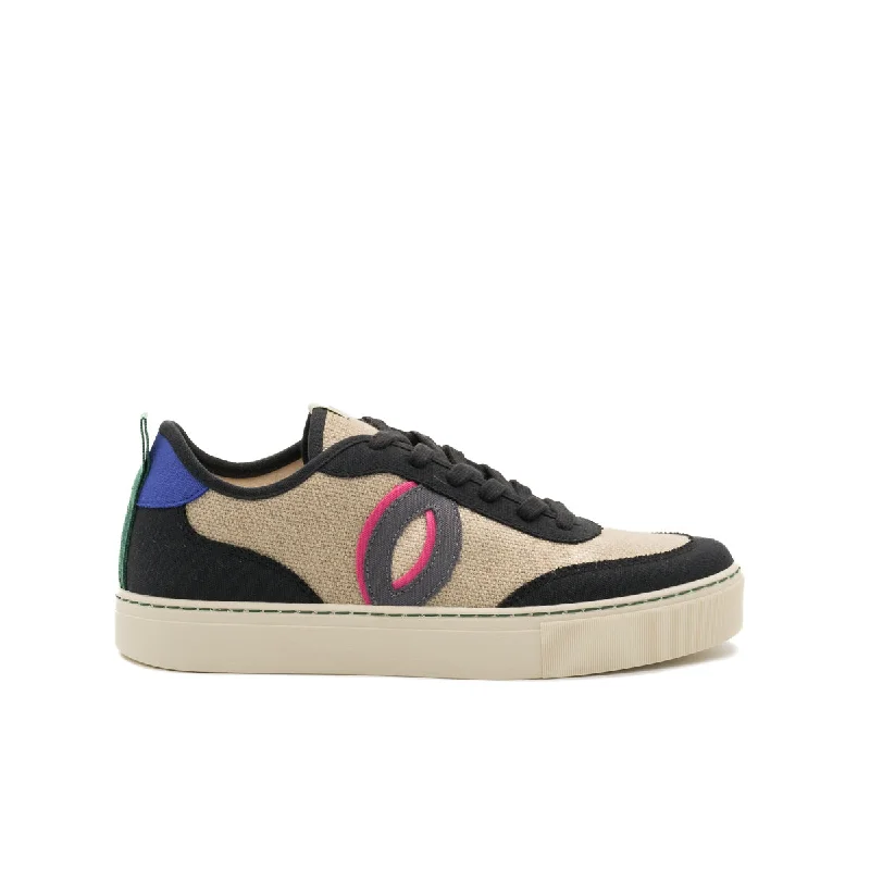 Men's skateboarding sneakers with a vulcanized soleVegan sneaker linen natural-black BRI019 Men's skateboarding sneakers with a vulcanized soleVegan sneaker linen natural-black BRI019
