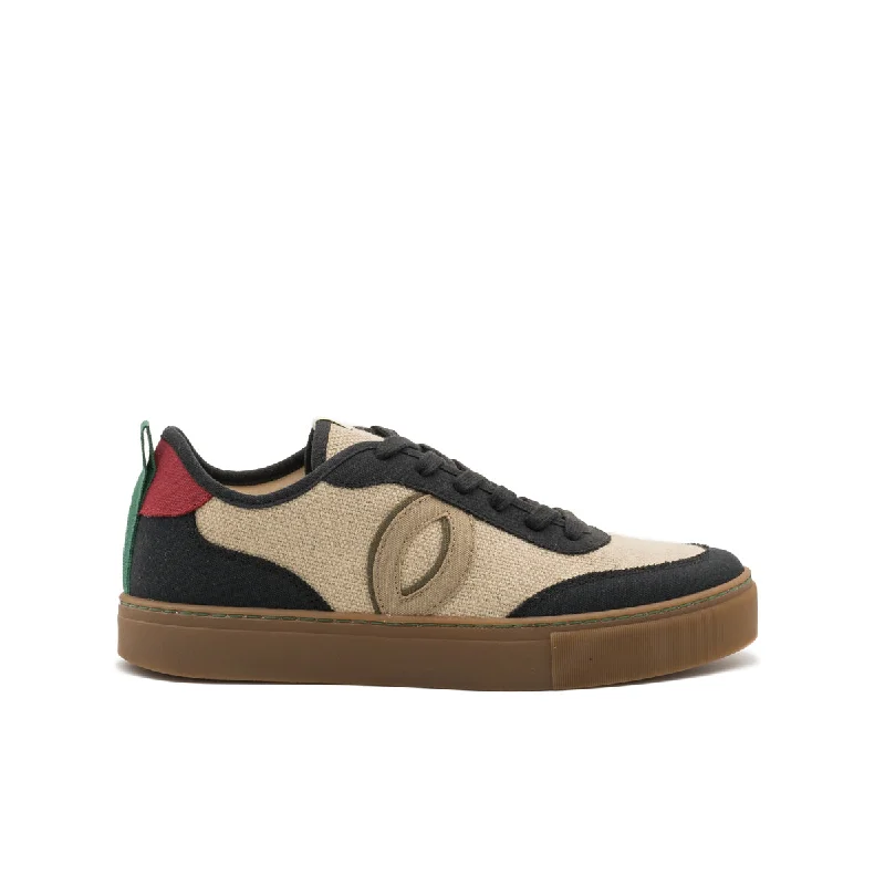 Men's track - and - field sneakers with a spike - compatible soleVegan sneaker linen natural-black BRI021 Men's track - and - field sneakers with a spike - compatible soleVegan sneaker linen natural-black BRI021