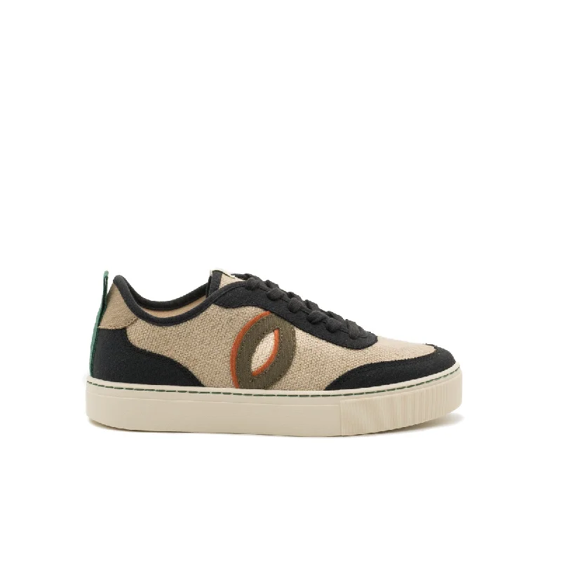 Men's basketball sneakers with ankle supportVegan sneaker linen natural-black BRI024